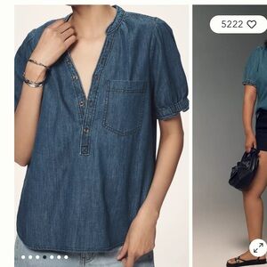 The aly denim puff sleeve blouse by Pilcro